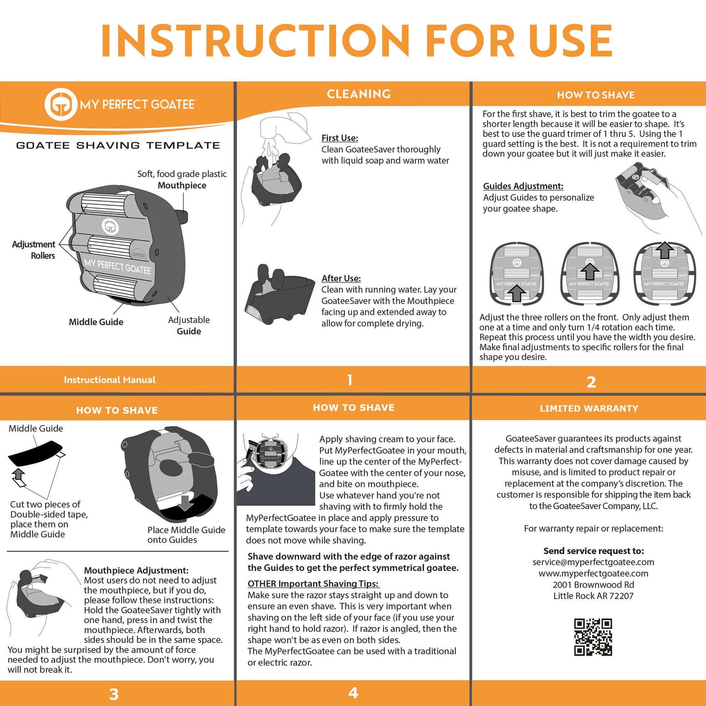 Image displaying the step-by-step instructions for using the My Perfect Goatee® Shaving Template