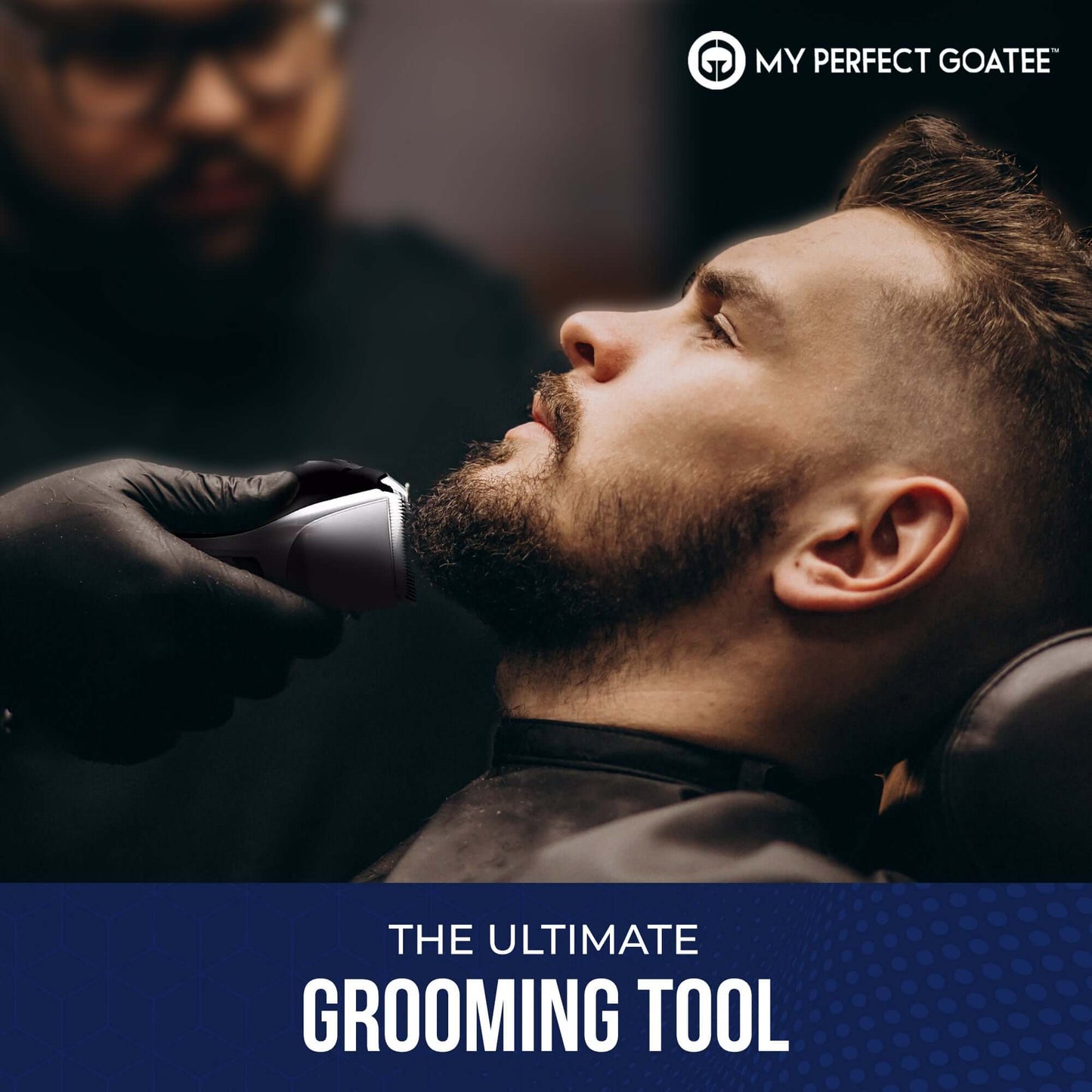 A man reclining in a salon chair, getting a professional beard trim with precision