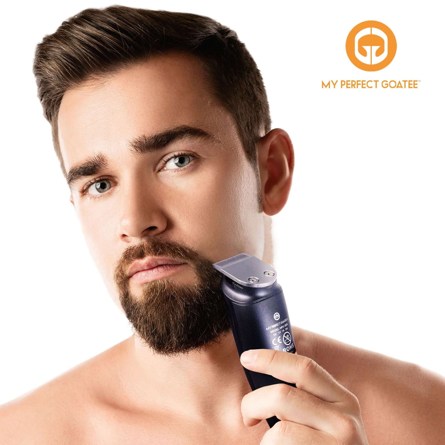 A man confidently using the My Perfect Goatee® Beard Trimmer for precise and stylish beard grooming