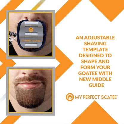 An adjustable shaving template designed to shape and form your goatee with new middle guide