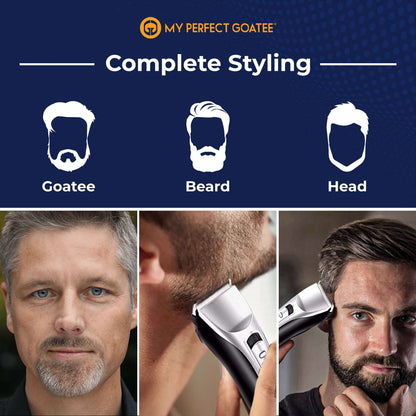 My Perfect Goatee®️ Beard, Body, Head Cordless Trimmer - 36 Unique Lengths (1mm-26.9mm), Waterproof, High Power 7000 RPM Motor, 8 Combs Lengths with incremental Sizes, Extra Sharp Blades & Travel Bag